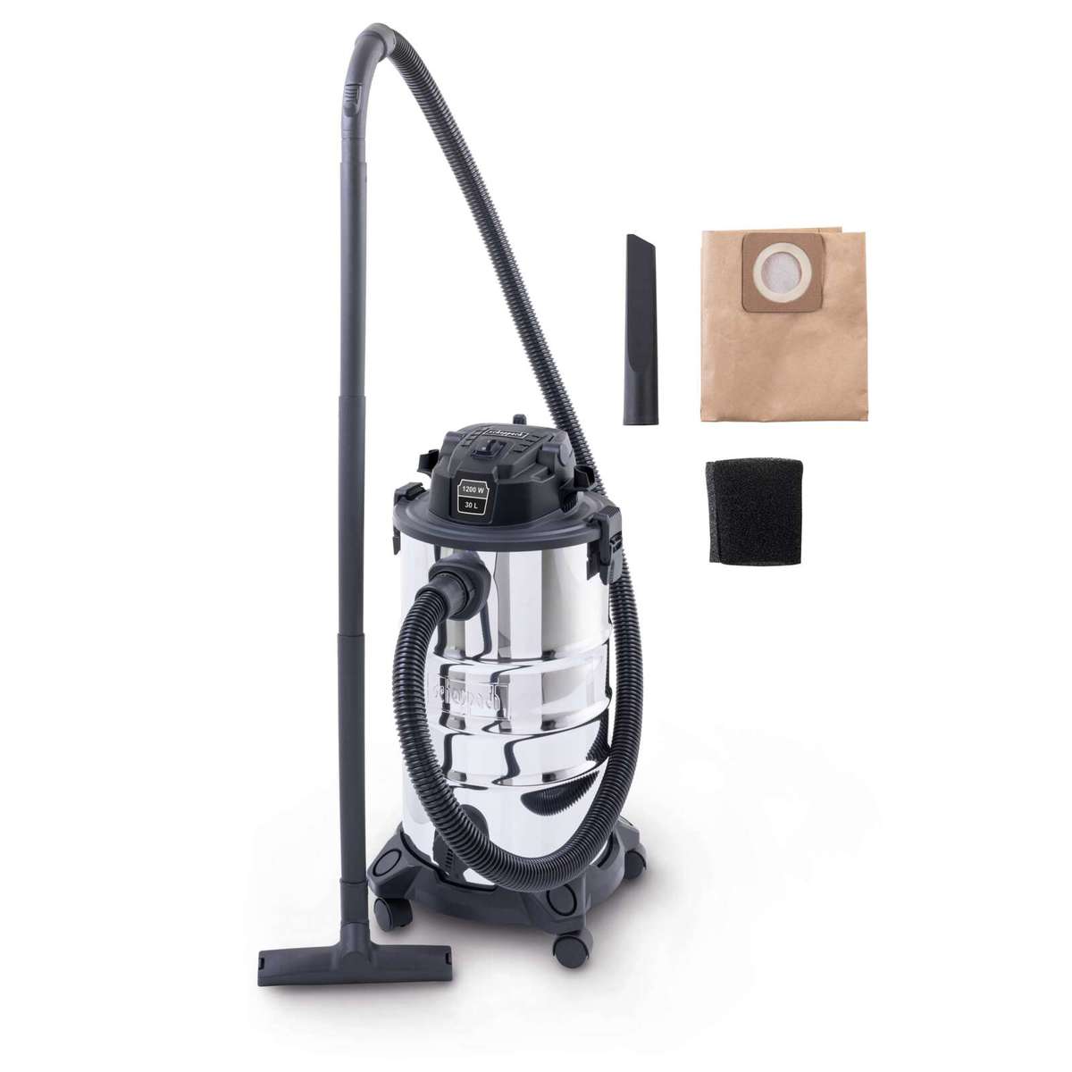 שואב אבק יבש / רטוב 30 ליטר שפאך WDV30-BE Scheppach עם מיכל נירוסטה