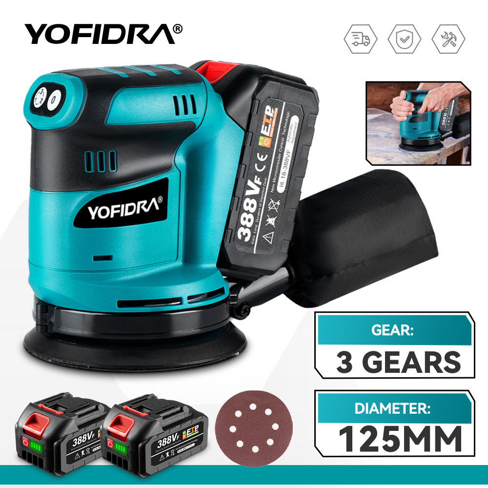 מלטשת אקצנטרית נטענת 125 מ"מ תואמת מקיטה YOFIDRA 18V Electric Sander