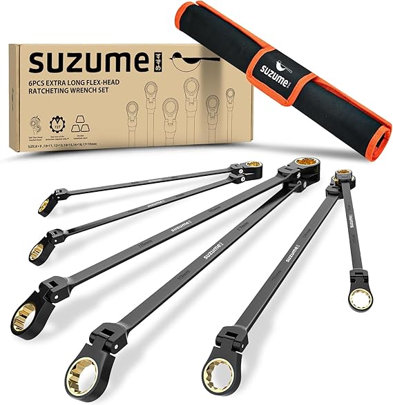  סט מפתחות רטט ארוכים עם ראש גמיש SUZUME Extra Long Flex Head Ratcheting Wrench Set 6PCS
