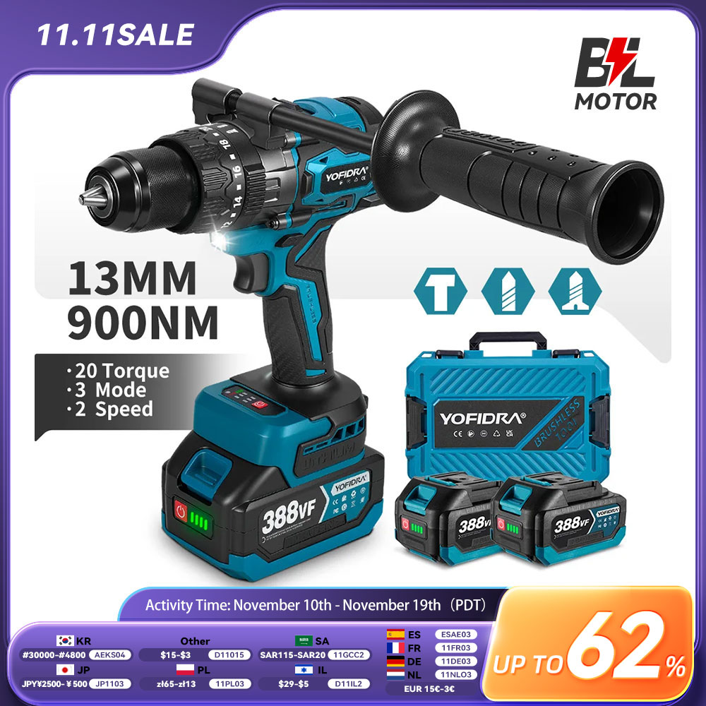 מקדחת מומנט עם 90Nm ומנגנון אנטי קיקבאק תואמת מקיטה Yofidra 18V drill