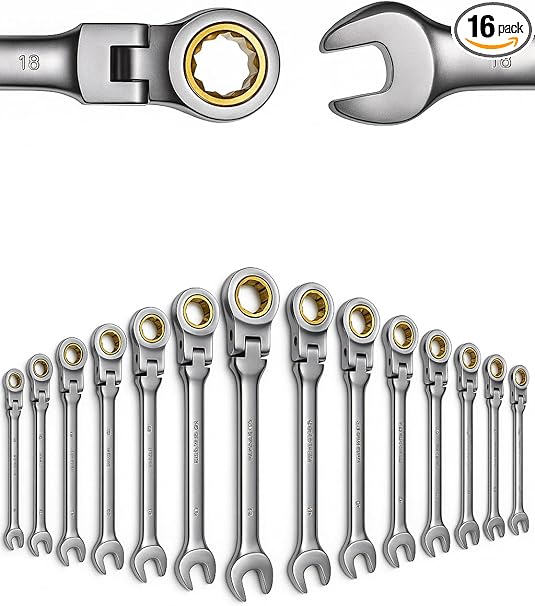 סט מפתחות ראצ'ט פתוח/סגור גמישים מקצועי 16 חלקים MoJoTools Flex-Head 6-24mm