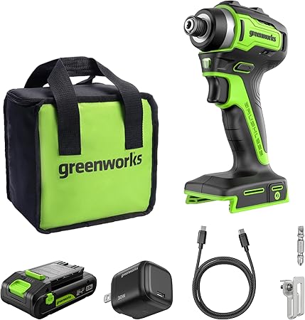 סט מברגת אימפקט גרין וורקס עם סוללה טייפ סי Greenworks 24V Brushless