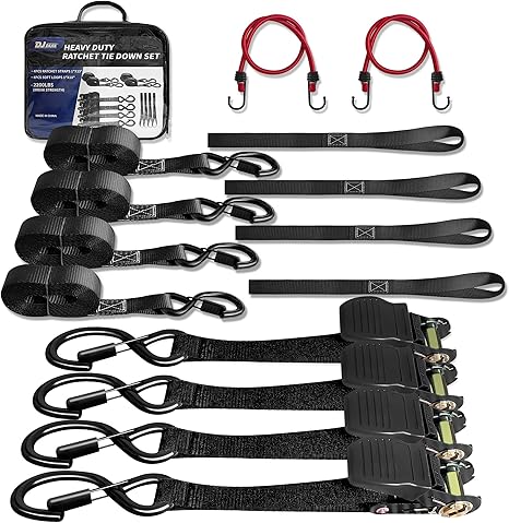 רצועות קישרה ראצ'ט אוטומטיות Heavy Duty 1" x 15' Ratchet Straps (4 Pack) – 2200 lb