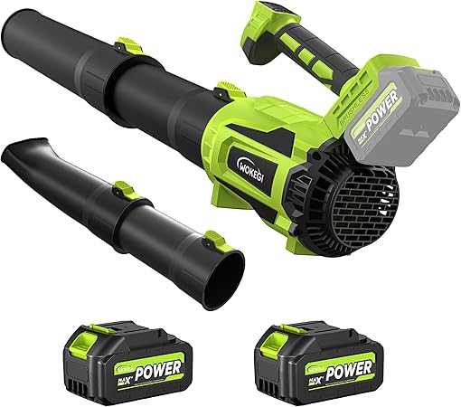 מפוח עלים חשמלי עם 2 סוללות ומטען WOKEGI 21V Cordless Leaf Blower Brushless Motor