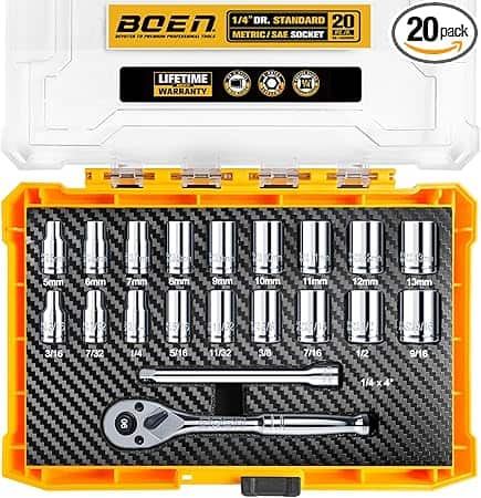 סט ראצ'ט ובוקסות 1/4 BOEN הכולל 20 חלקים