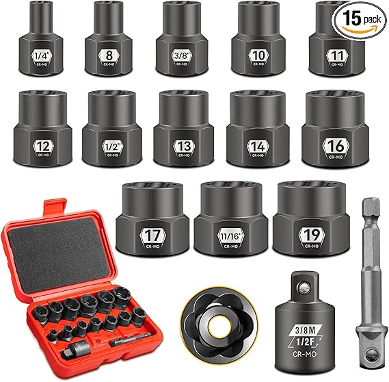 סט 15 חולצי ברגים תקועים 3/8" Drive Impact Bolt Extractor set