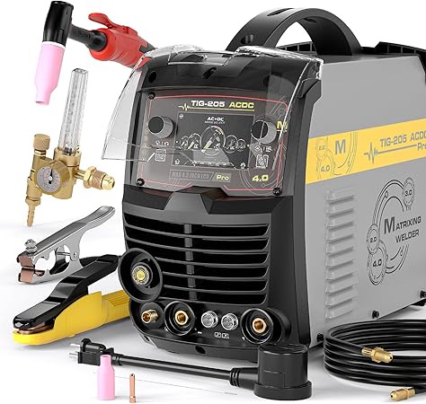 רתכת משולבת חזקה MATRIXINGWELDER TIG-205 PRO AC/DC TIG Welder 200Amp with Pulse, with LED Display, Aluminum TIG Welding Machine 110V/220V with HF/Lift TIG/Stick/MMA/SPOT