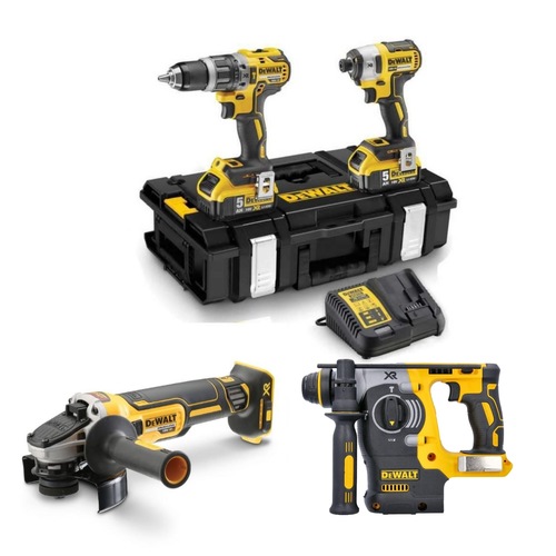 קומבו 4 כלים דיוולט עם ארגז קשיח &ndash; פטישון אימפקט משחזת מברגה/מקדחה 5.0AH DeWALT