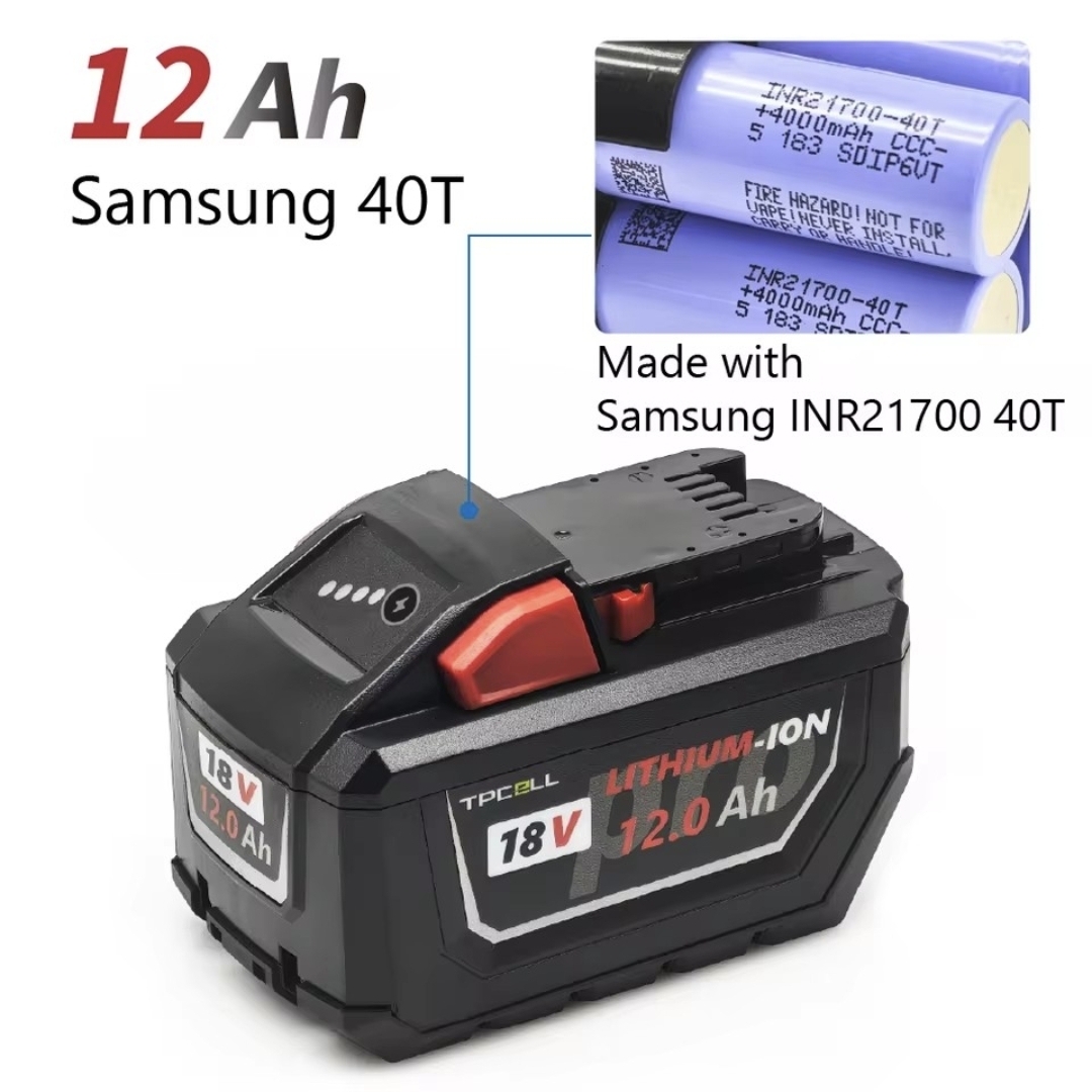 סוללה גנרית למילווקי TPCELL 12AH/15AH for MILWAUKEE M18 High Output 21700 18V
