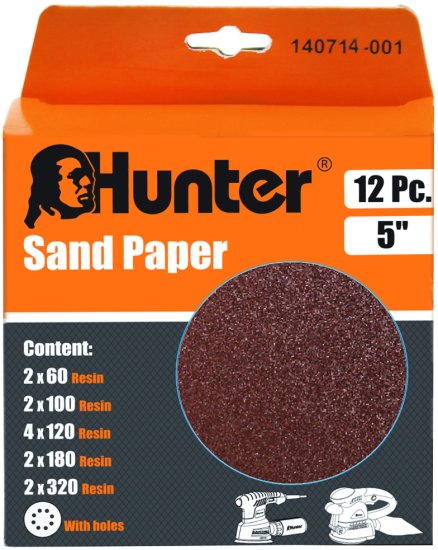 מארז נייר ליטוש 5 אינץ' למלטשת Hunter (12 יחידות, 5 רמות גרעין)