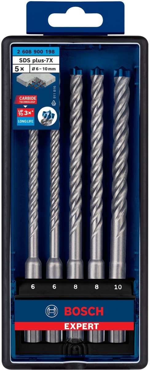 סט מקדחי פטישון לבטון מזוין Bosch SDS Plus Expert 7X-LINE