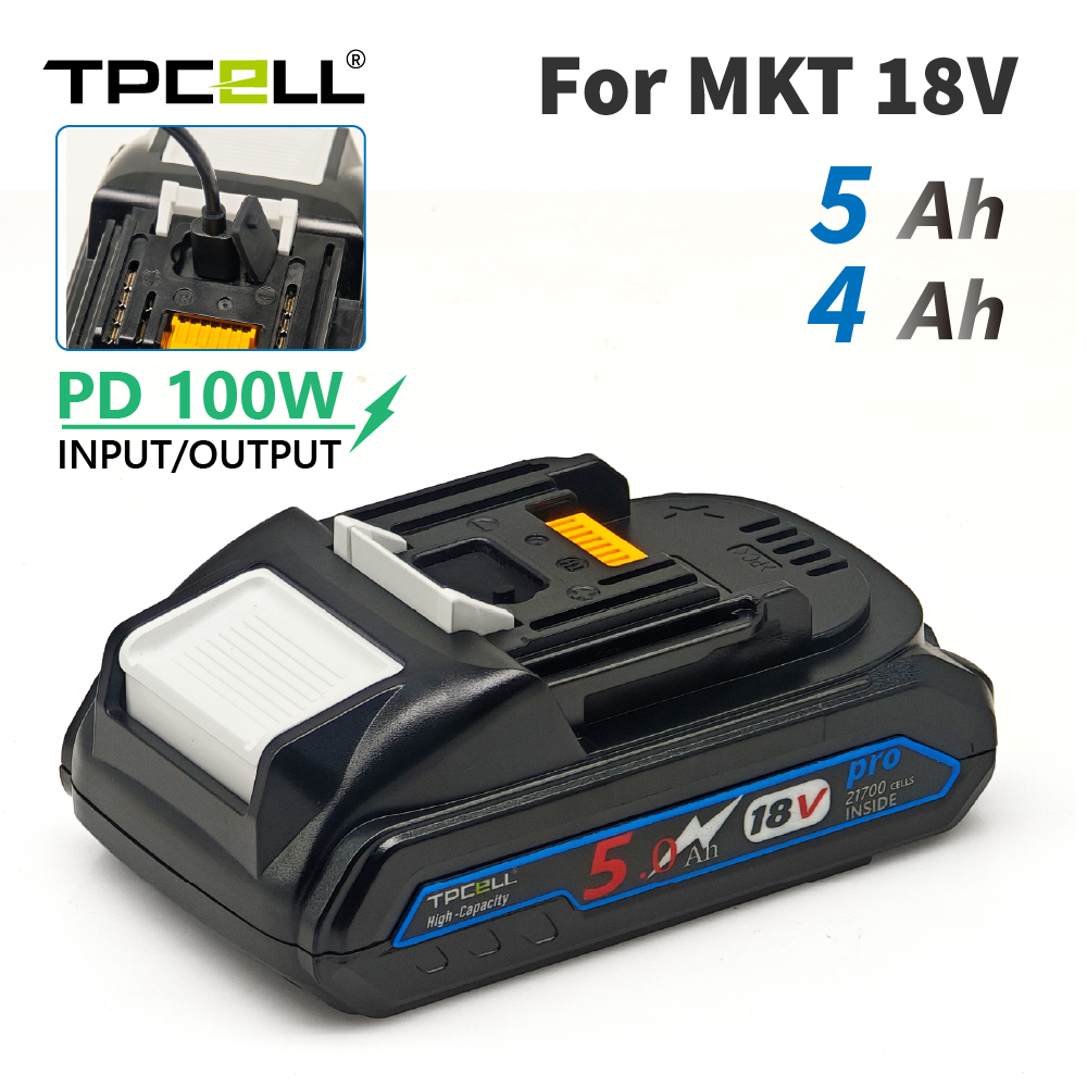 זוג סוללות טאבלס אולטרא פרימיום עבור מקיטה TPCELL PRO TABLESS 5.0Ah 18V עם תוספת טעינת TYPE-C 100W