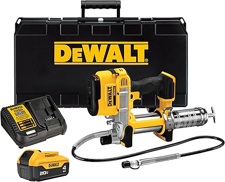 DEWALT Grease Gun Kit 20V MAX with 4.0Ah Battery and Charger, Cordless Grease Gun, LED Light, 42&rdquo; Hose, 10,000 PSI, Variable Speed Triggers (DCGG571M1)