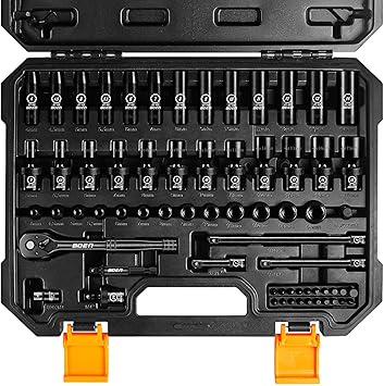 סט בוקסות BOEN 1/4" Drive Metric Impact Socket Set, 66-Piece (4-14mm) Deep & Shallow Kit, Includes 5-15mm Swivel Sockets, 72T Ratchet Handle, 2", 4", 6" Extension Bar, Adapters, Universal Joint & Impact Bit