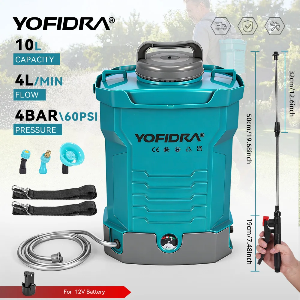 סט מרסס גב חשמלי 10 ליטר יופידרה YOFIDRA 60PSI 12V