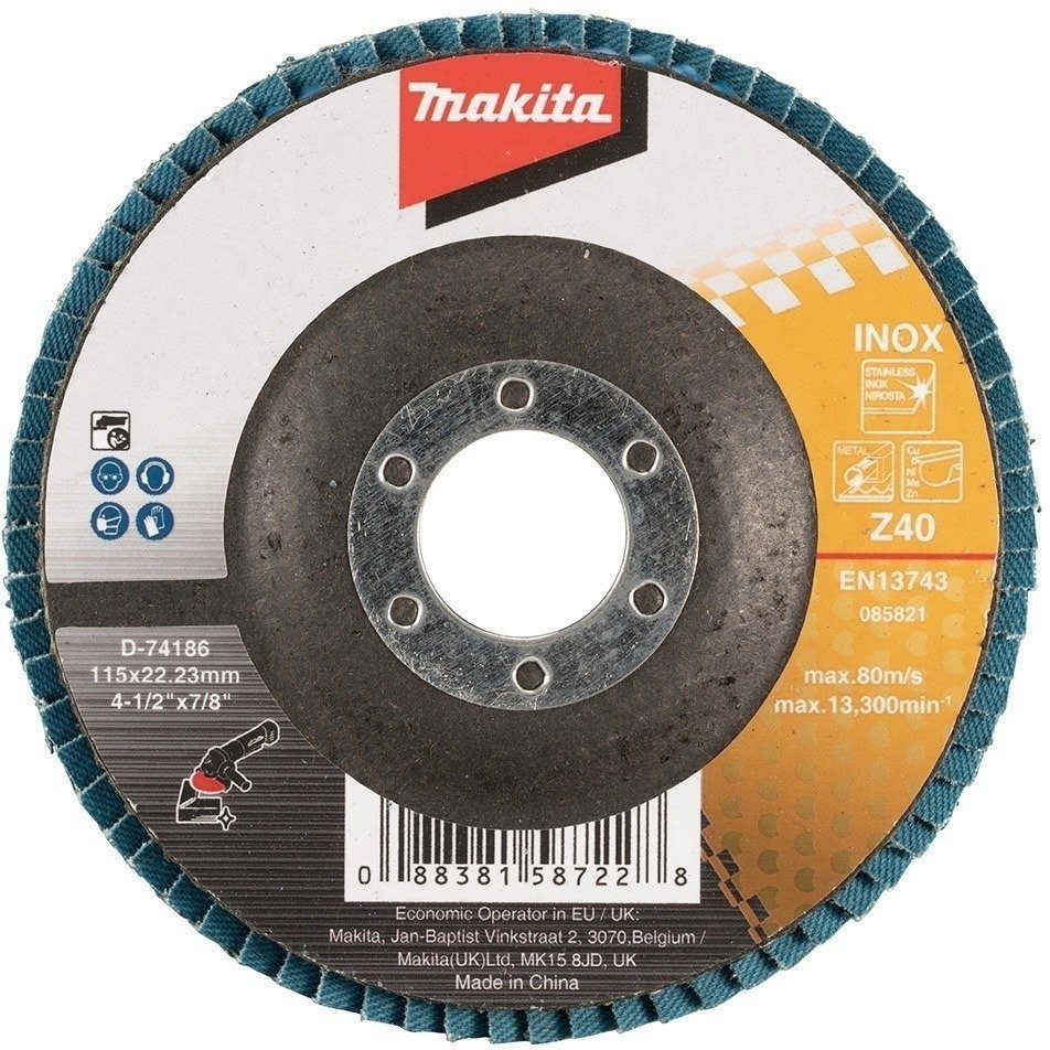 דיסק פלפ להשחזת מתכות 4.5 אינץ' (115 מ"מ) גרעין Makita P40 / P60 / P80 / P120