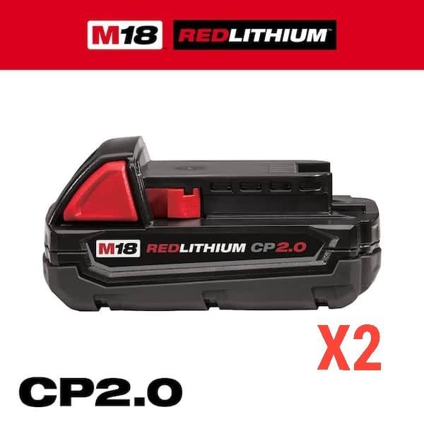 זוג סוללות מילווקי דקות 2.0Ah 18V דגם 48-11-1820 / M18B2 M18 REDLITHIUM מבית Milwaukeee
