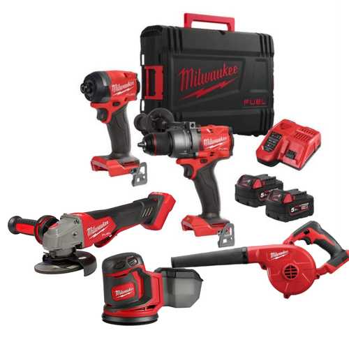 סט 5 כלים מילווקי 2 סול' 5 אמפר ומטען Milwaukee 18V