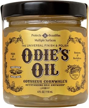 Odie's Oil – Universal Finish for Wood, Leather, Plastic, Vinyl, Metal & More – Discovery Size- 4 oz Jar – Waterproof, Food Safe, Solvent Free Non-Toxic Finish