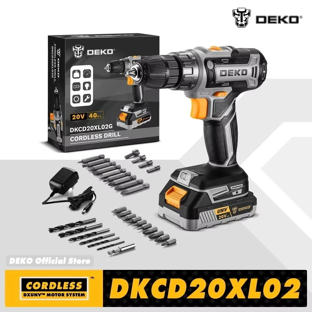 מקדחה נטענת 20V + סט ביטים DEKO