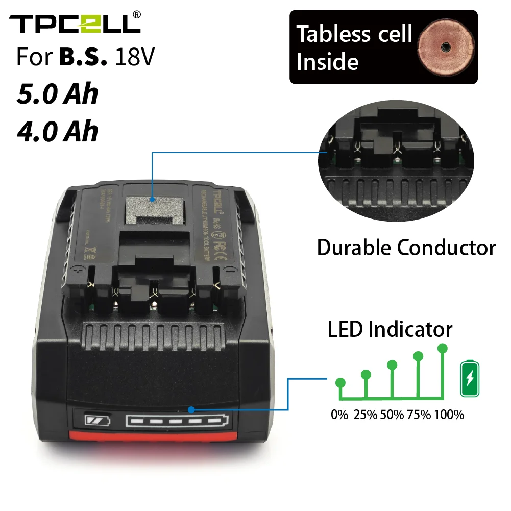 סוללת ליתיום-יון נטענת TPCELL 18V תואמת BOSCH ProCORE 4Ah/5Ah