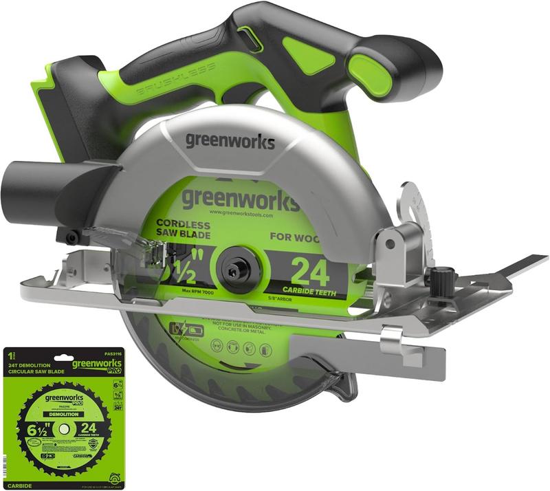 מסור עגול נטען 24V Greenworks דגם 6.5 אינץ' ללא פחמים