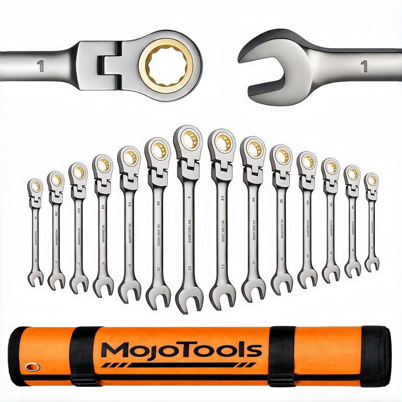 סט 15 מפתחות ראצ'ט גמישים SAE MoJoTools עם תיק גלילה